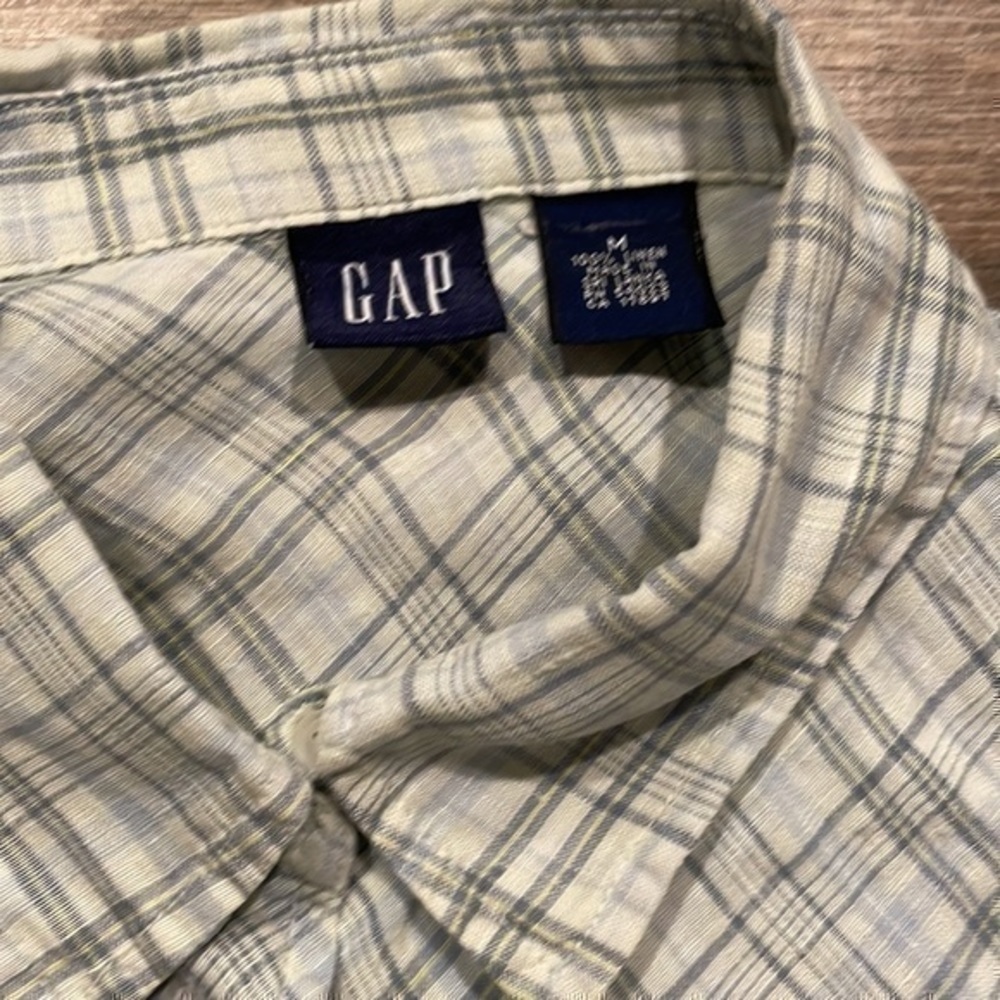 Gap white and blue sleeveless collared button up linen top size medium - Picture 6 of 7